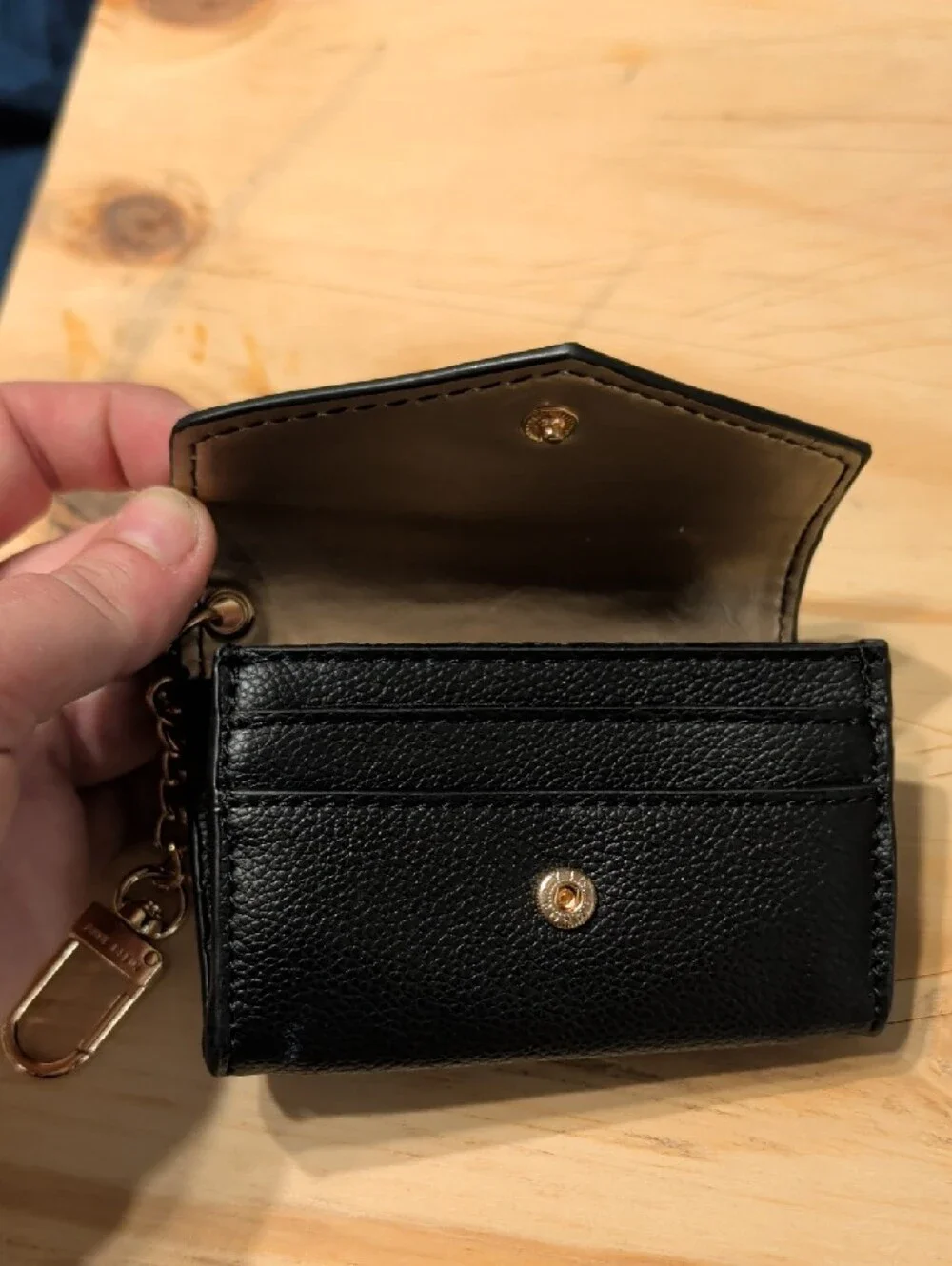 Anne Klein Black Leather Key Pouch Wallet with Gold Hardware XSmall
